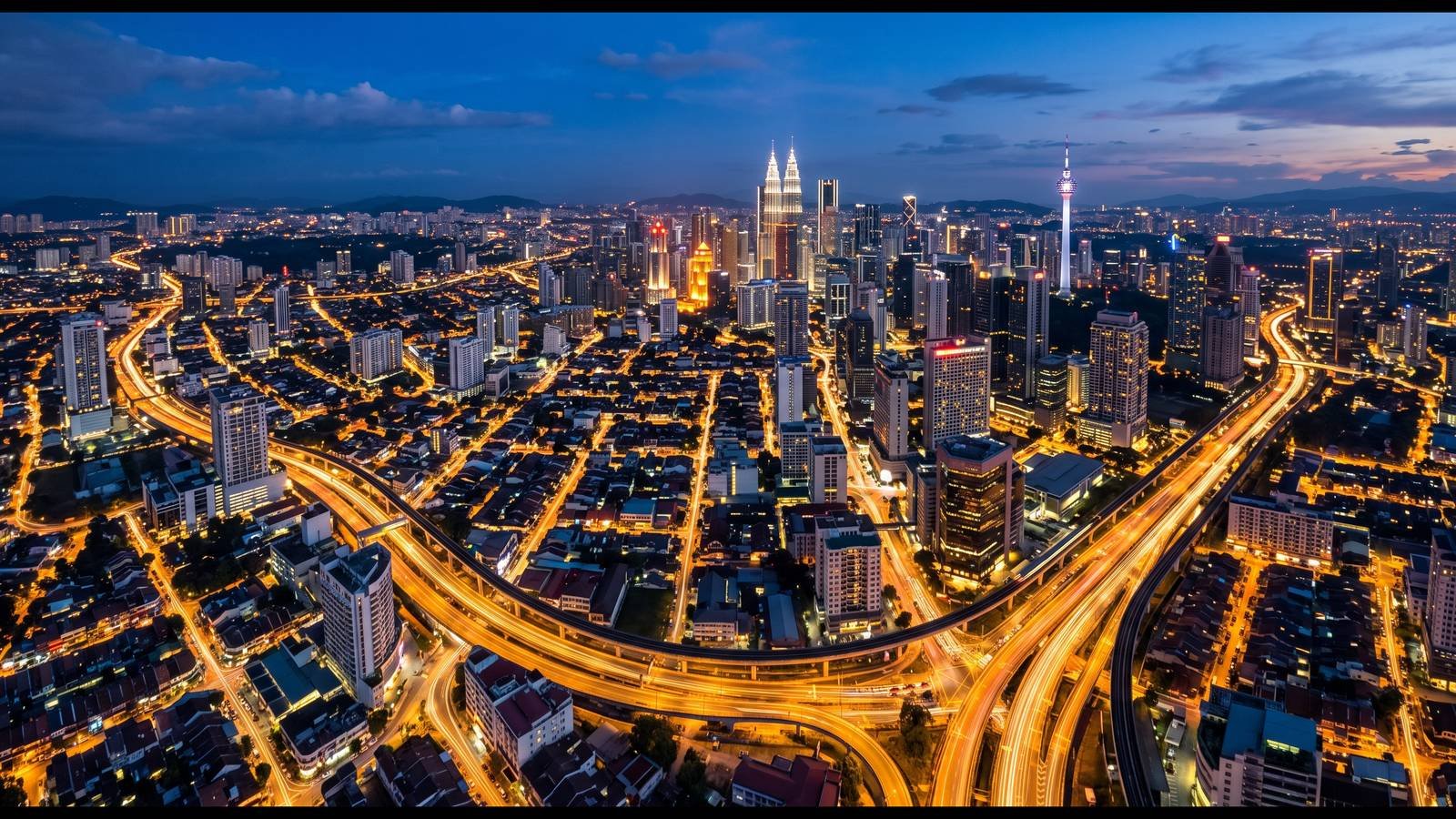 Kuala Lumpur and the Petronas Twin Towers at blue hour (illustrative image)