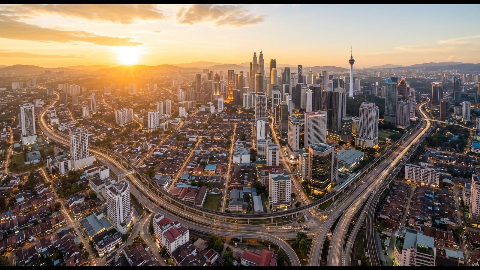 Sunrise over the Kuala Lumpur skyline and the Petronas Twin Towers (illustrative image)