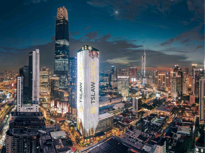 TSLAW Tower lit at night beside The Exchange 106 at TRX, Kuala Lumpur