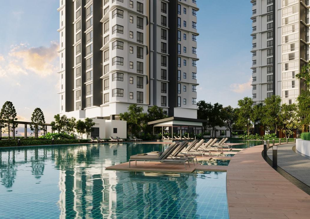 Swimming pool and sun deck between the towers (artist's impression)