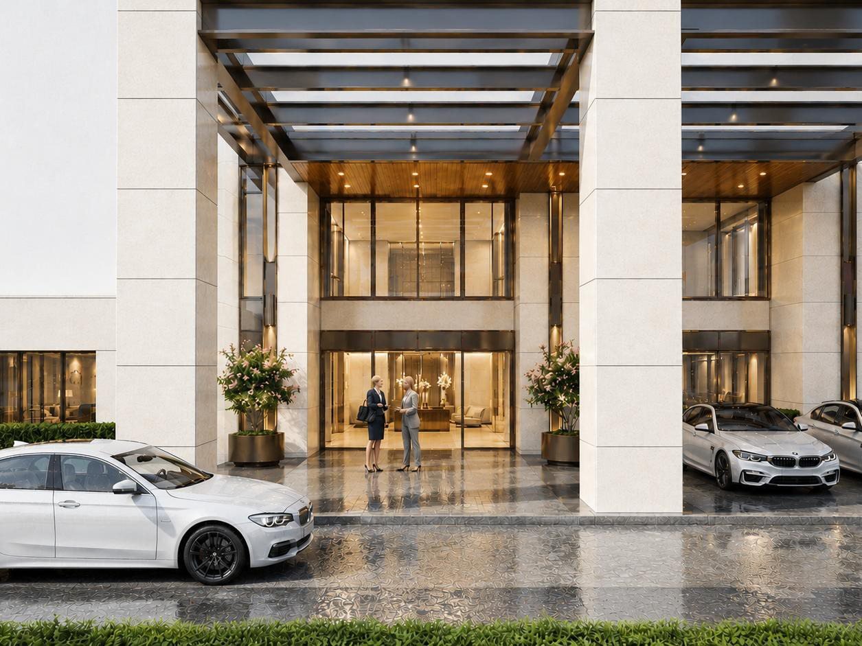 Refurbished grand drop-off and lobby entrance (artist's impression)