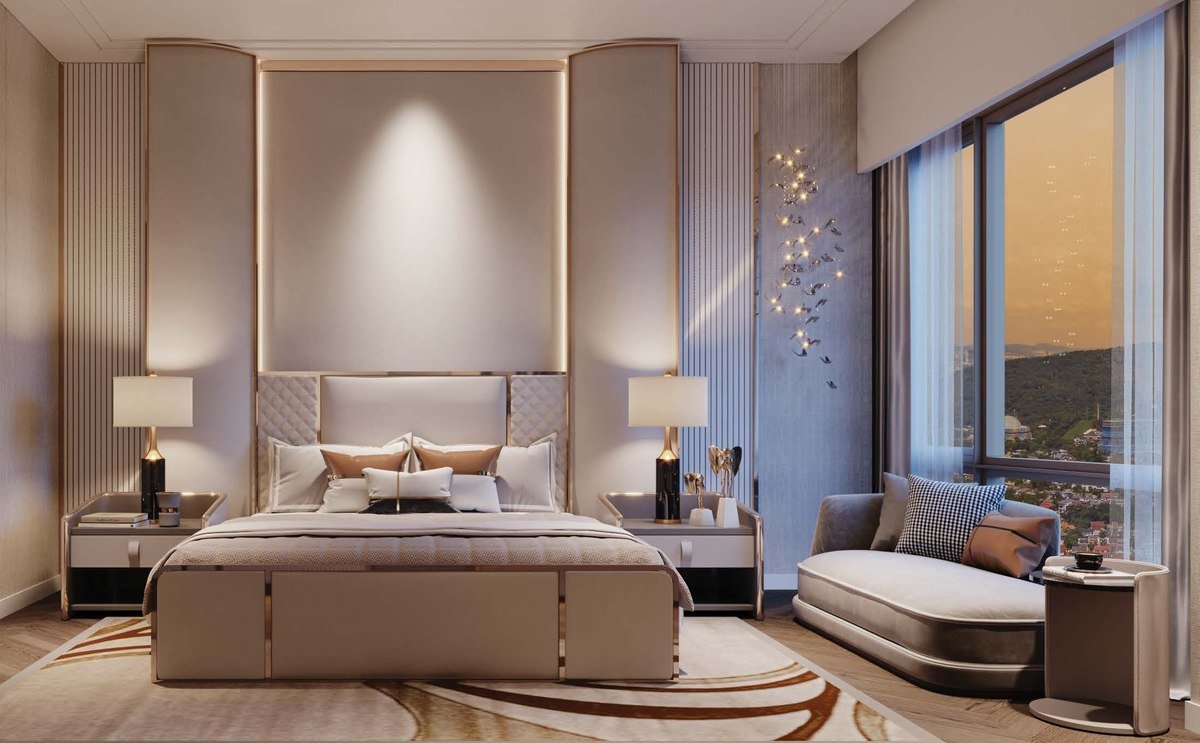 Type H1a master bedroom with herringbone timber flooring