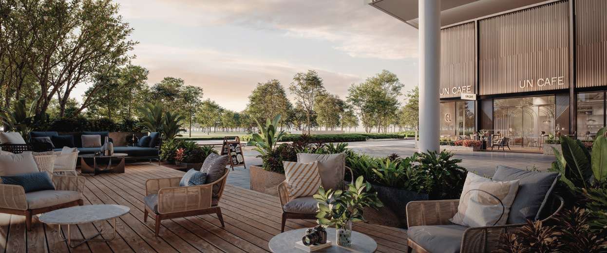 Parkside Residences底层的商铺与花园座位（效果图）