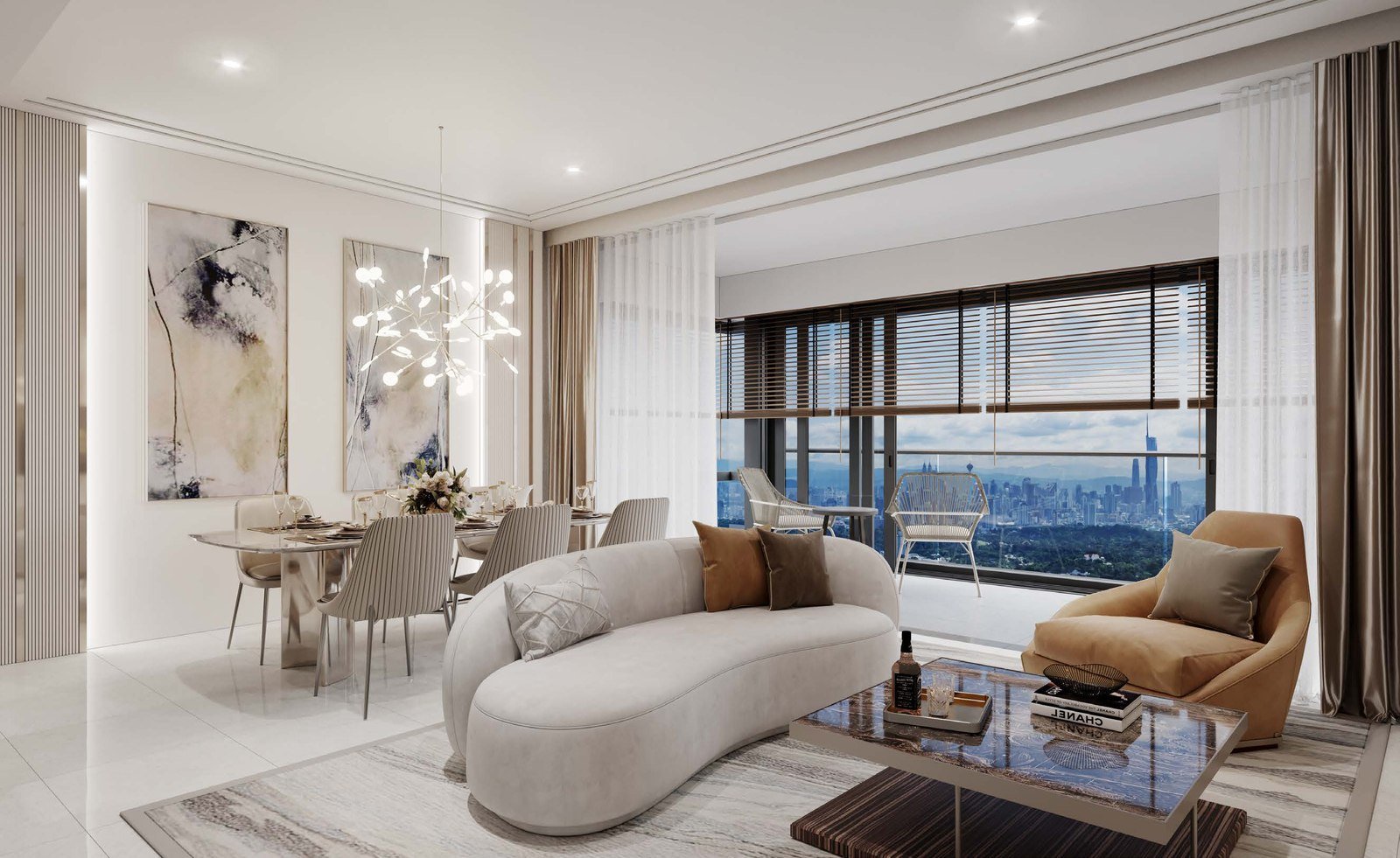 Type M2 living and dining with lanai and KL skyline view